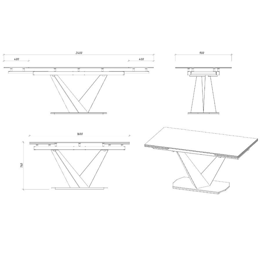 Стіл кухонний Вісла 160 (DT-004.03) скло чорне - фото 3