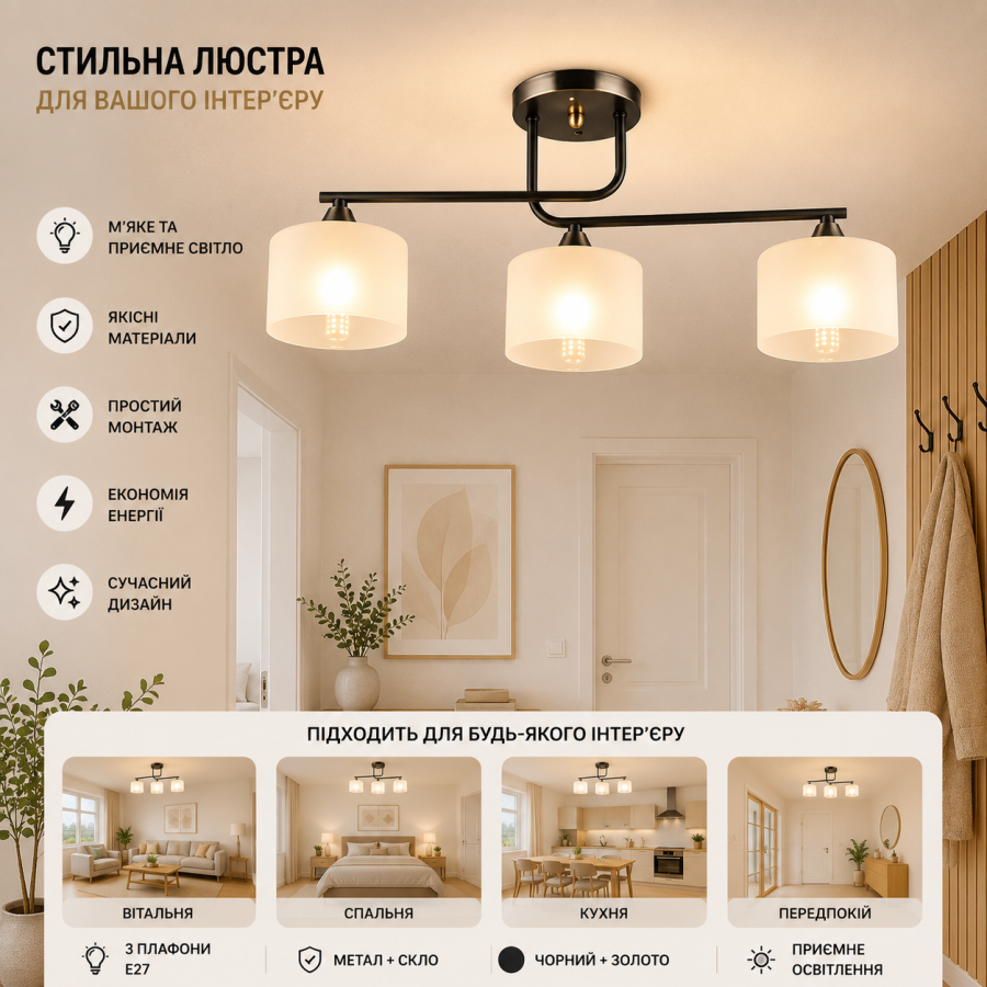 Люстра Sirius B A4417/3 BK+AB - фото 1
