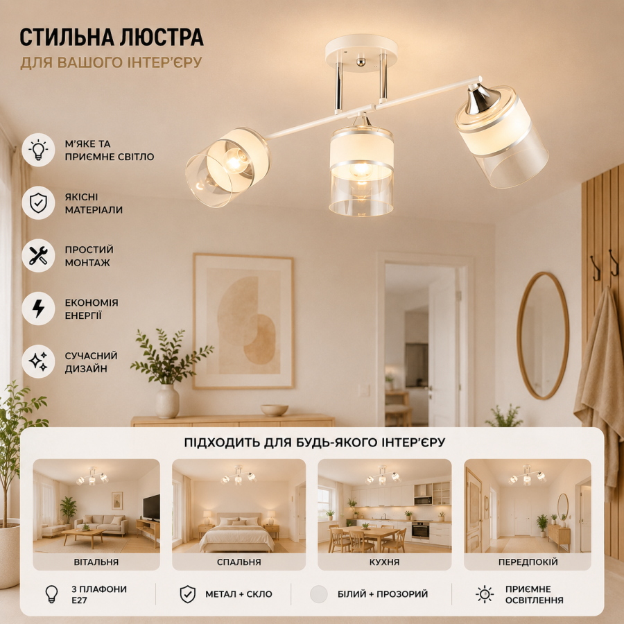 Люстра Sirius B A4435/3 WT+CH - фото 1