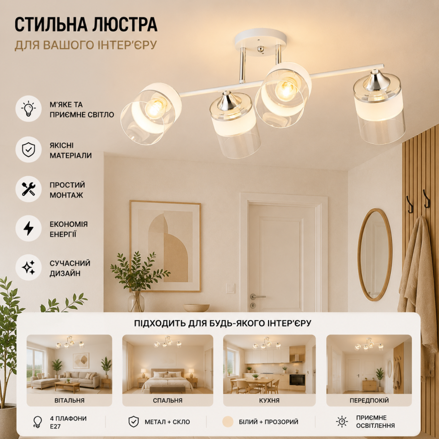 Люстра Sirius B A4435/4 WT+CH - фото 1