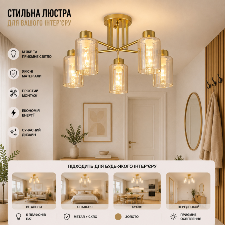Накладной светильник Ardero BL1350-2 OSTIN под лампу золото - фото 1
