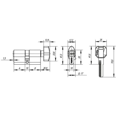 Целиндровый механизм с верт. Punto Z402/90mm (35+10+45) CP хром 5кл