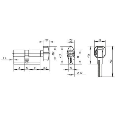 Целиндровый механизм с верт. Punto Z402/90mm (40+10+40) CP хром 5кл