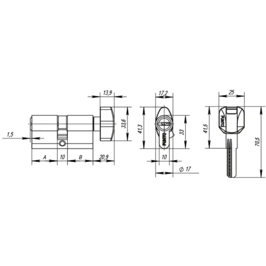 Целиндровый механизм Punto с верт.Z402/60mm (25+10+25) CP хром 5кл - фото 2