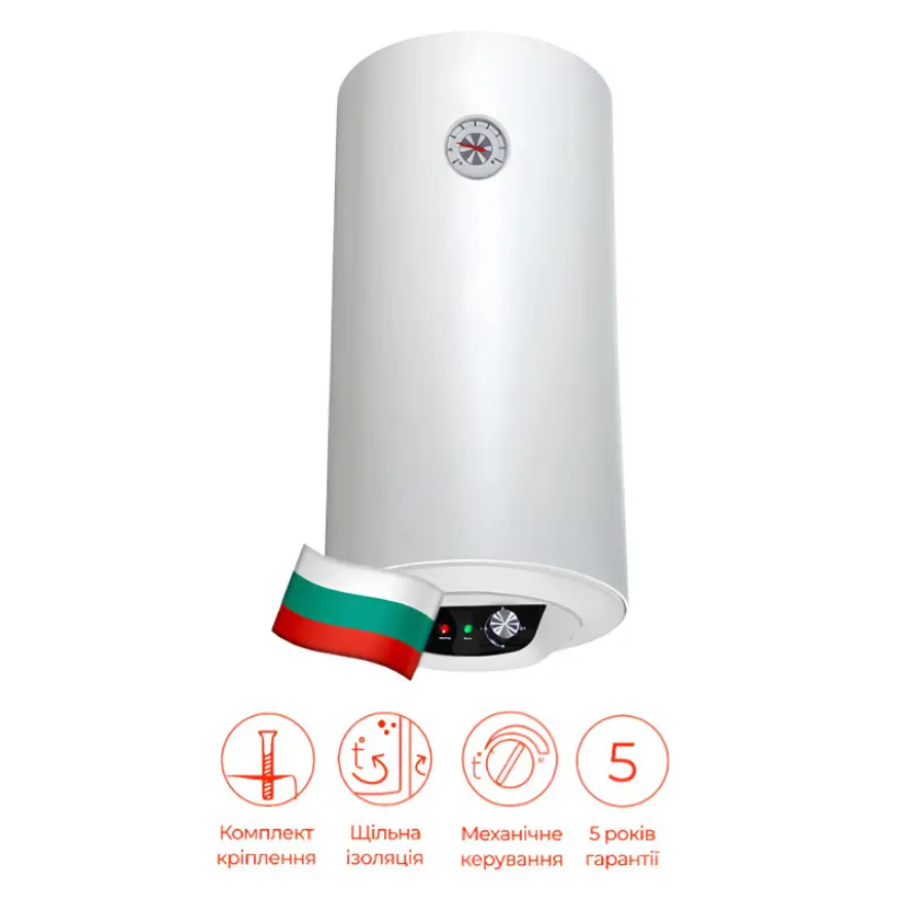 Бойлер круглий DJOUL 80л/2000 W сухий тен, механічне керування (455*455*970) - фото 2