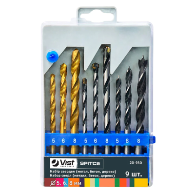 Набор сверл 20-930 (металл (титан. покр.) бетон, дерово) 9шт. (3*5,6,8мм уп. пластик)