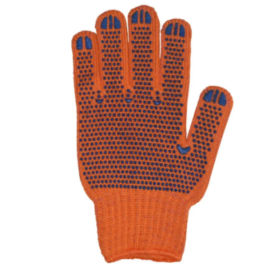 Перчатки с 2-х сторон ПВХ точкой, оранжевые, уплотненные 584