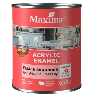 Эмаль акриловая для дерева и металла, кофе с молоком шелковисто-матовый ТМ Maxima 0.75л.