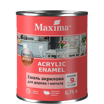 Эмаль акриловая для дерева и металла, глянцевая белая ТМ Maxima 0.75л