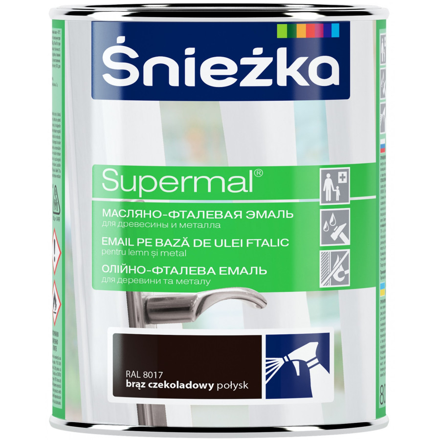 Емаль для дерева та металу Sniezka Supermal шоколадна РАЛ 8017 0,8л - фото 1