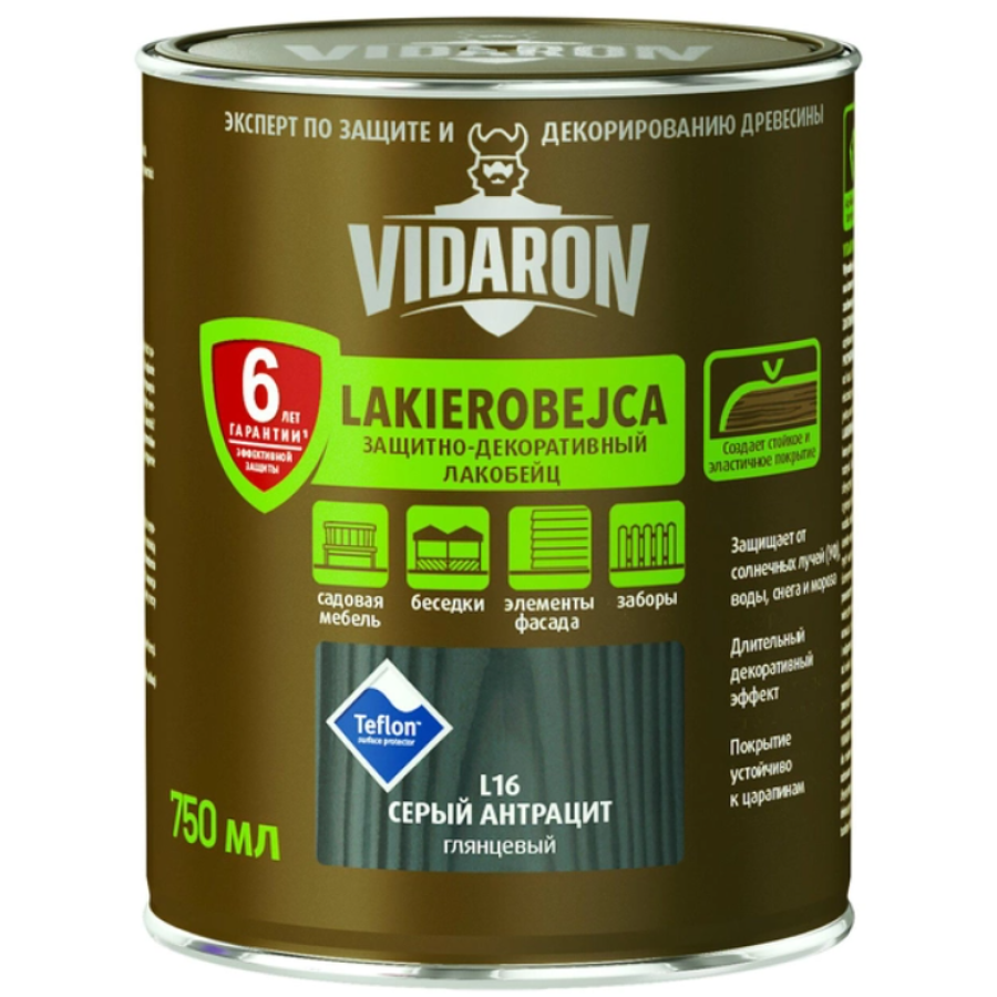 Захист для деревини Vidaron Лакобейц антрацит сірий L16 0,75л - фото 1
