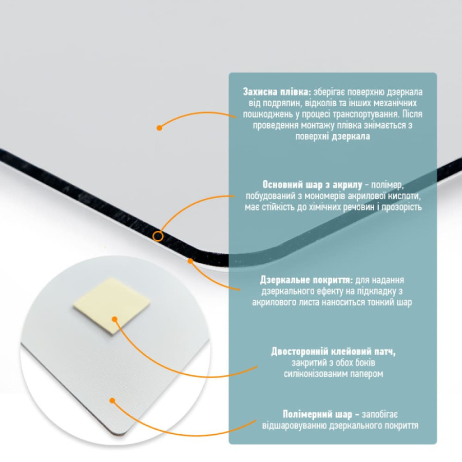 Дзеркальна наклейка (акрил) 400*600мм*2мм Silver SW-00001521 - фото 4