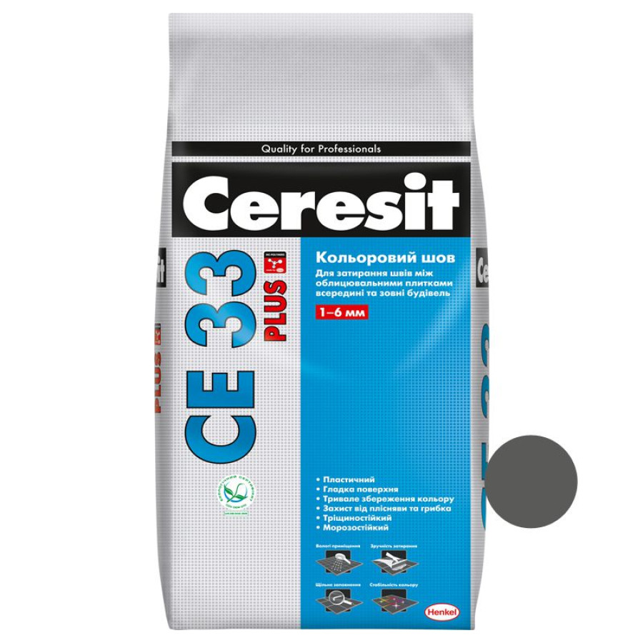 Затирка для швів Ceresit CE 33 Plus Сірий цемент 2кг - фото 1