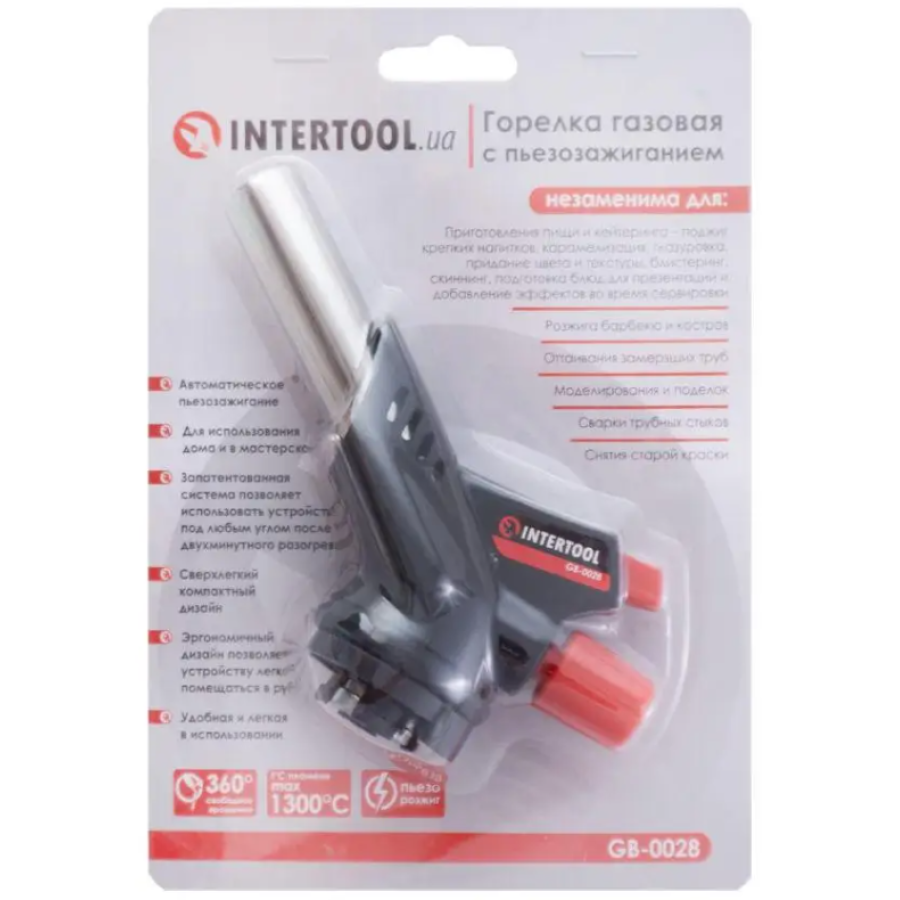 Горелка газовая с пьезоподжигом Intertool - 150мм - фото 4