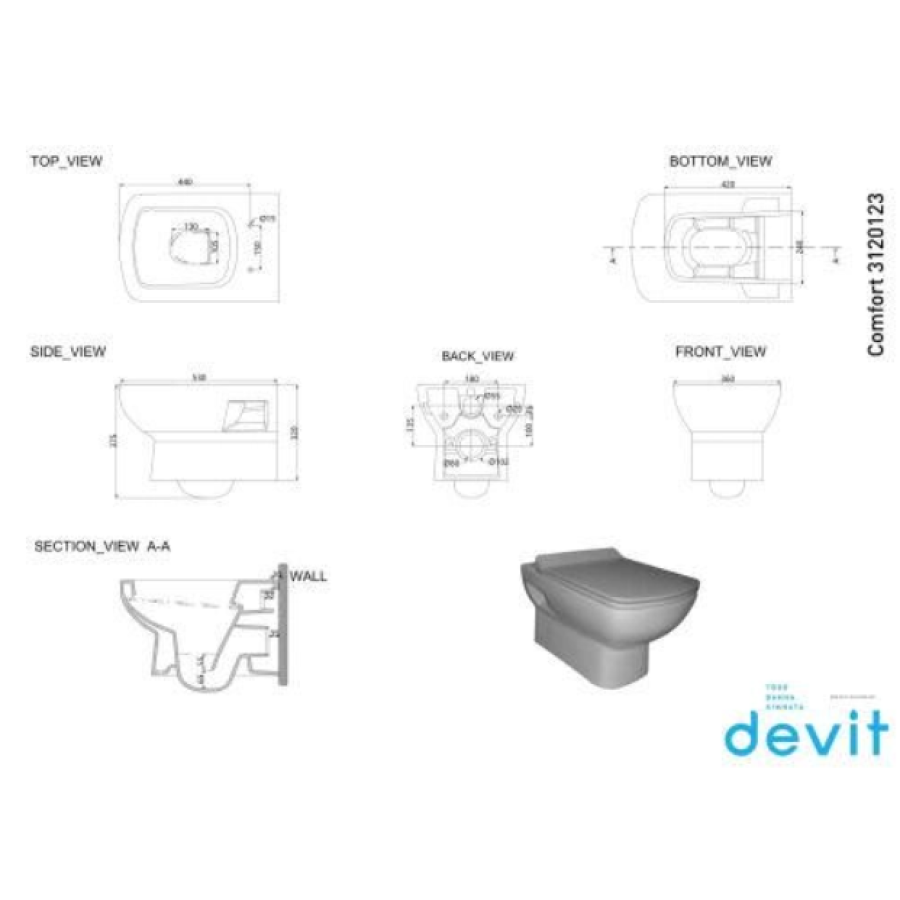 Унитаз подвесной Devit Comfort + крышка softclose тонкая - фото 2