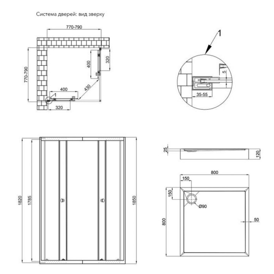 Душевая кабина Presto CRM1088SP5, 1970x800x800 мм, квадратная, стекло матовое 5 мм + Душевой поддон Tern - фото 15