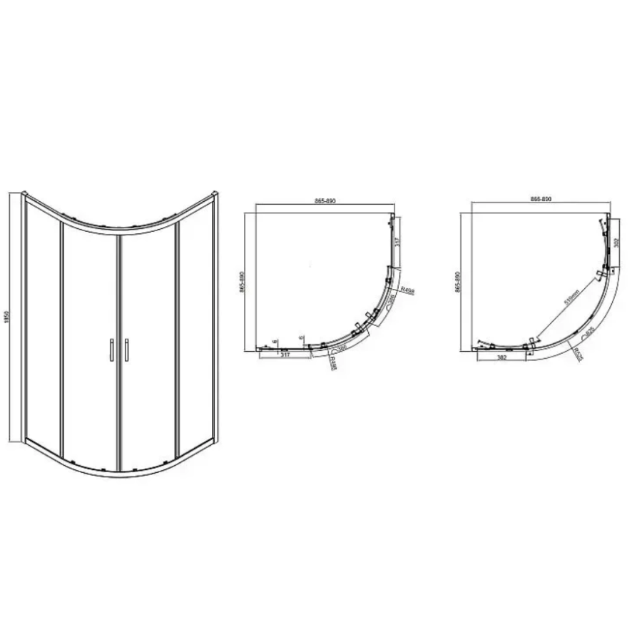 Душова кабіна розсувна, напівкругла KOLLERPOOL LINE ARC 900*900мм, хром, скло 6мм grape - фото 6