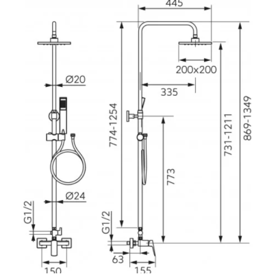 Душова система FERRO VITTO VERDELINE NP81 (лійка верх Slim20см руч. 1-F) gun metal (NP81-BVI7UVL-CM)
