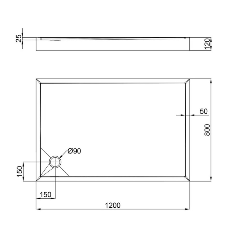 Душевой поддон Qtap Tern 3012812, 120x80x12см прямоугольный, акриловый + ножки, диаметр слива 90мм. - фото 4