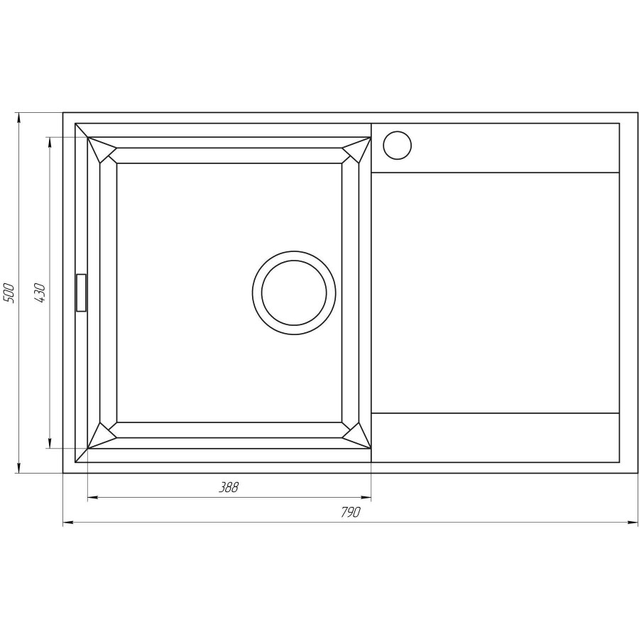 Гранитная мойка Globus Lux Komo А0003 серый металлик 790*500мм - фото 4