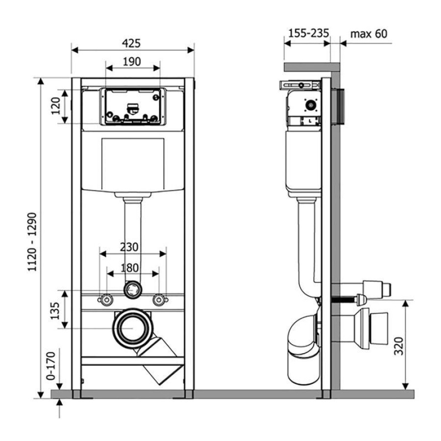 Инсталляция для подвесного унитаза Qtap Nest ST 1120/1290 х 425 х 155/235 mm, 18/23 cм - фото 7