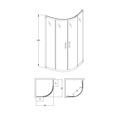Кабина полукруглая 110-4018U NIGRA BLACK 90*90*185см, стекло Spagetti Black, 5мм