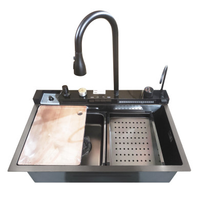 Кухонная мойка Grunvel R007 7546GR из нерж. стали серая (водопад+смеситель) (344484)