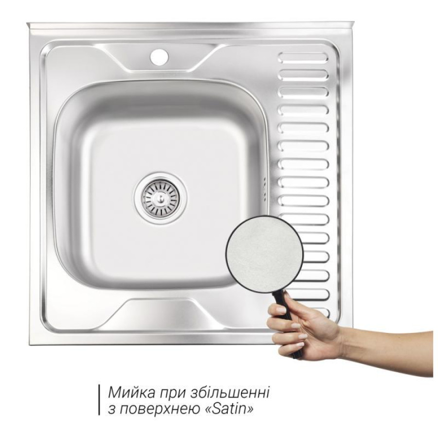 Мийка для кухні Lidz 6060-L Satin 0.6 мм - фото 5