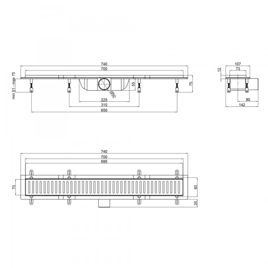 Трап линейный QT Dry FA304-700 с сухим затвором - фото 5