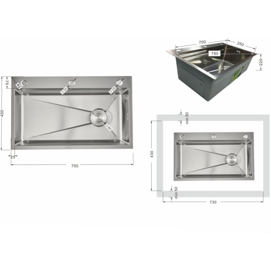 Мойка для кухни встроенная Lidz Handmade H7545 Brushed Steel 3,0/1,0 мм LDH7545BRU49457 - фото 11