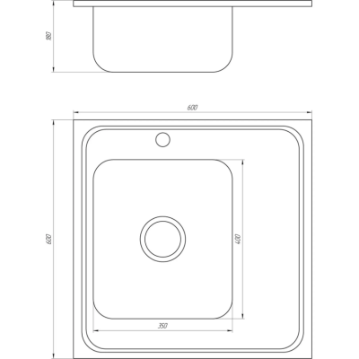 Мойка кухонная прямоугольная накладная 600*600*180 Satin Left 6060 R E Mira