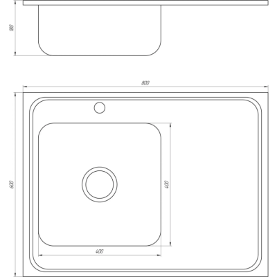Мойка кухонная прямоугольная накладная 800*600*180 Satin Left 8060 R E Mira