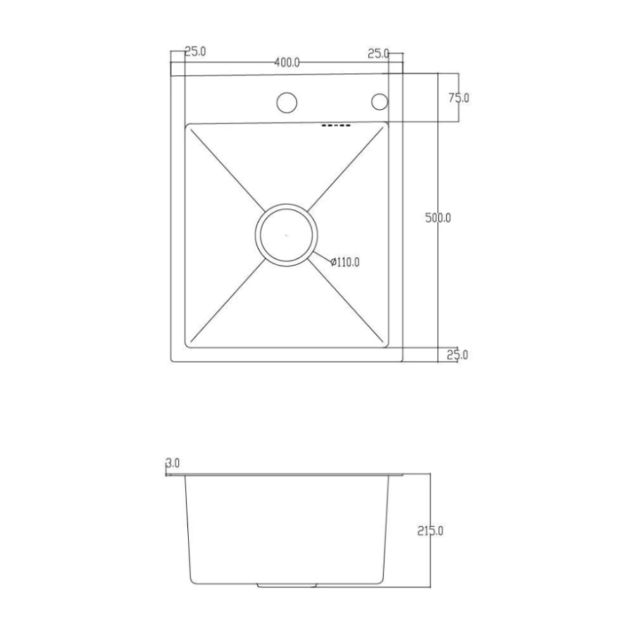 Мийка одинарна ID 4050-MGR 400*500*215мм (3,0/0,8мм) сифон дозатор кошик PVD Graphite matt (1/1) - фото 2