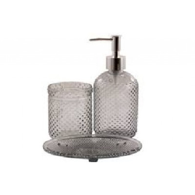 Набор аксессуаров для ванной комнаты 3-пр серый (емкость для жидкостей, мыльница, стакан).