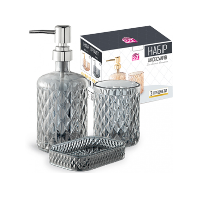 Набор аксессуаров для ванной комнаты S&T, 3 предмета, "Аргайл графит"