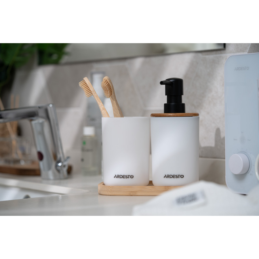 Набор для ванной Ardesto Minimalism 360мл. 3 предмета, полипропилен, бамбук, белый - фото 5