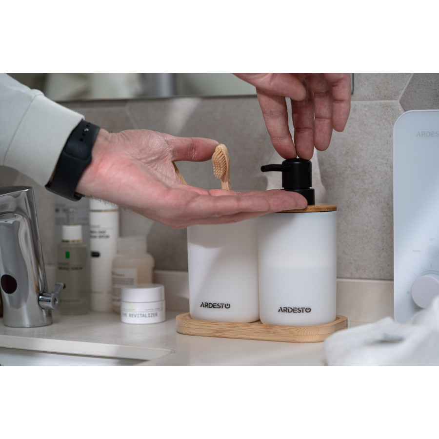 Набор для ванной Ardesto Minimalism 360мл. 3 предмета, полипропилен, бамбук, белый - фото 7