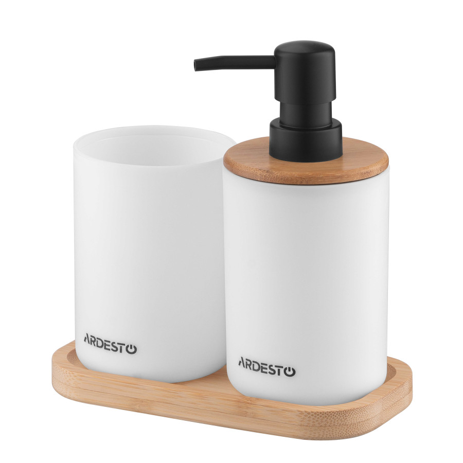 Набор для ванной Ardesto Minimalism 360мл. 3 предмета, полипропилен, бамбук, белый - фото 1