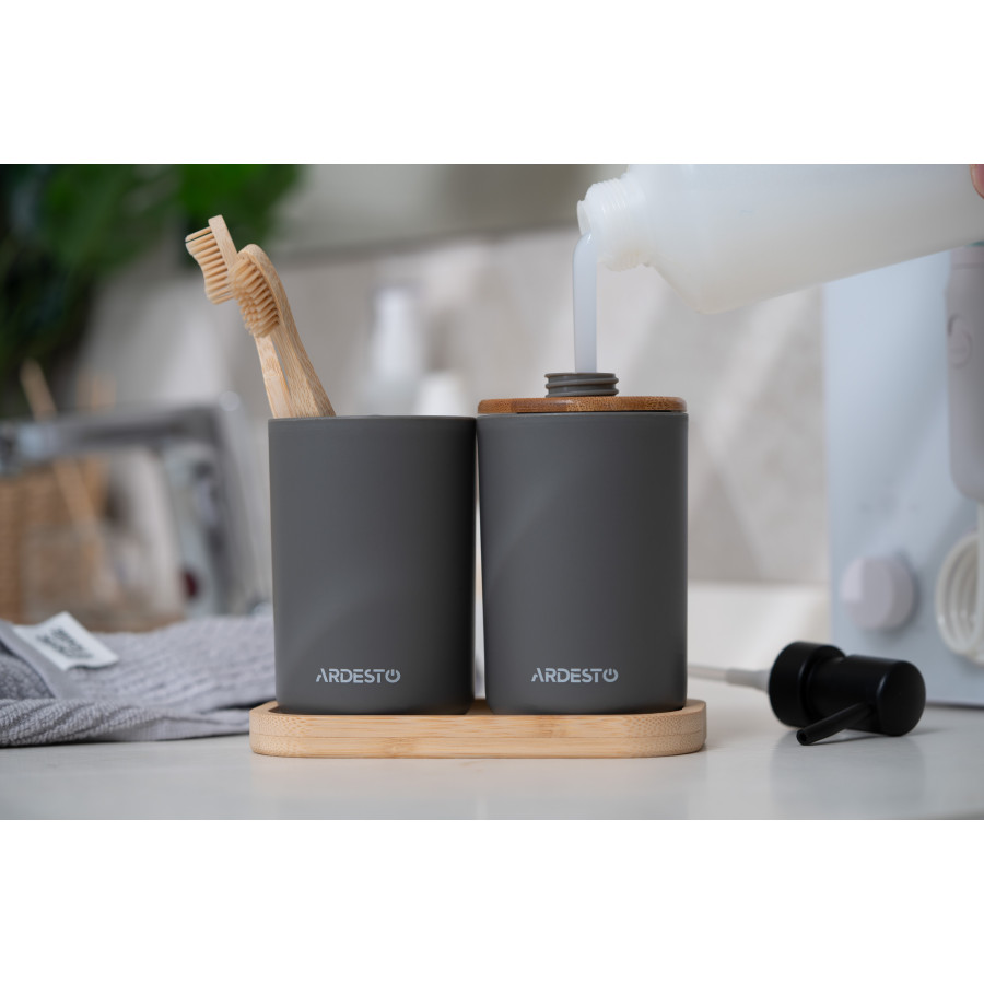Набір для ванної кімнати Ardesto Minimalism 360мл. 3 предмети, поліпропілен, бамбук, сірий темний - фото 5