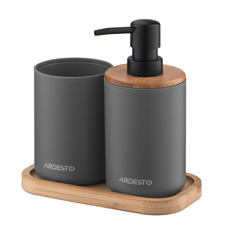 Набір для ванної кімнати Ardesto Minimalism 360мл. 3 предмети, поліпропілен, бамбук, сірий темний - фото 1