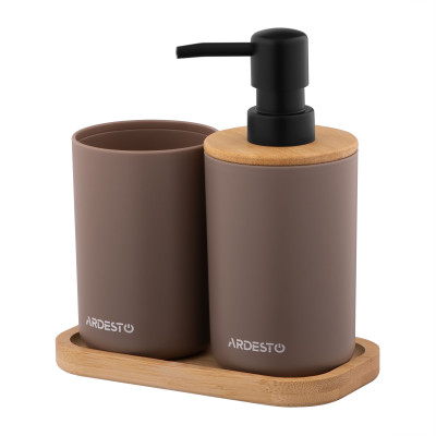 Набор для ванной Ardesto Minimalism 360мл. 3 предмета, полипропилен, бамбук, тауп