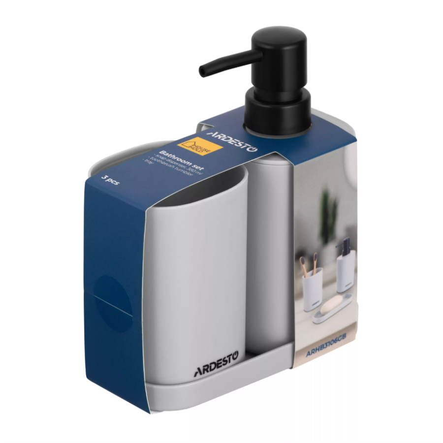 Набор для ванной Ardesto Vigor 380мл. 3 предмета, полипропилен, серый - фото 4