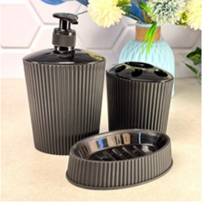 Набор для ванной (дозатор, подставка для щеток, мыльница) Line (черный)