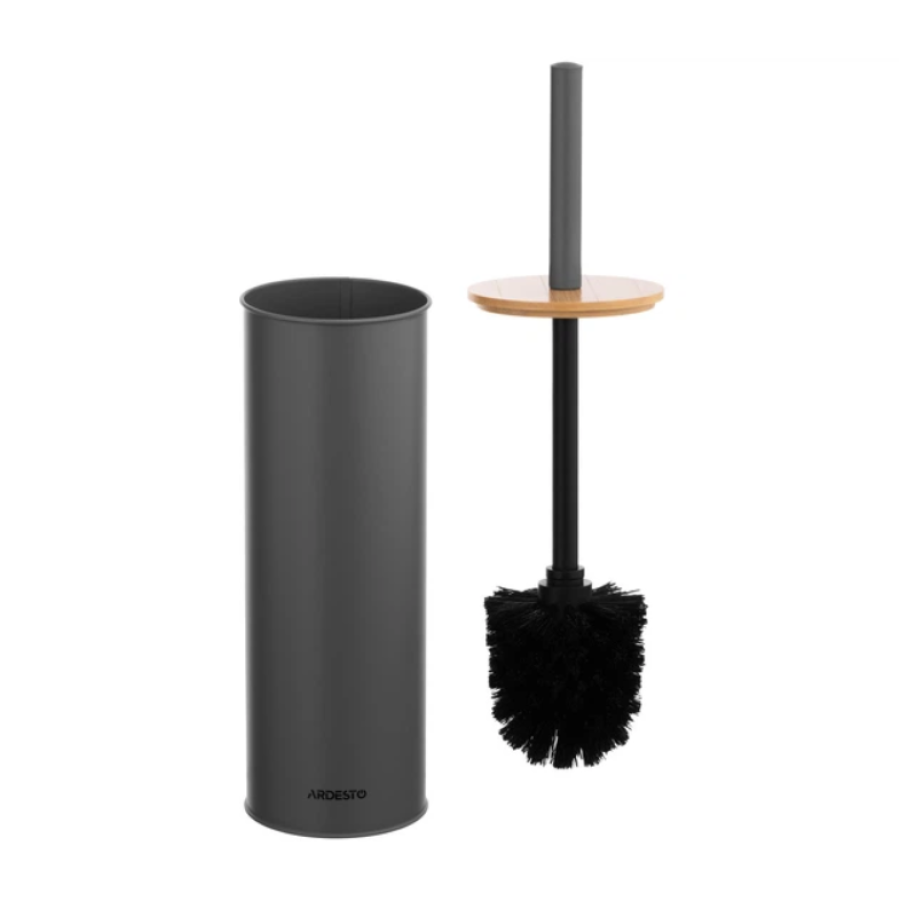 Набір щітка для унітазу з підставкою Ardesto Minimalism 9.5*27.5/38 см метал, бамбук, сірий темний - фото 3