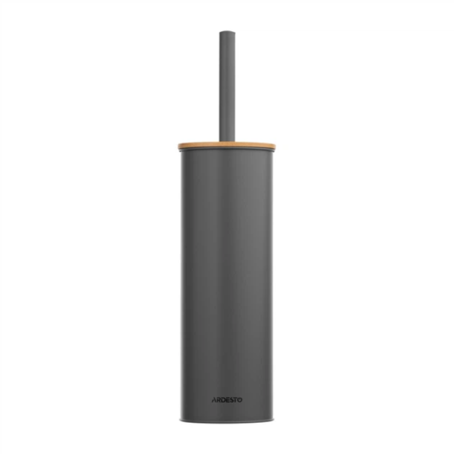 Набір щітка для унітазу з підставкою Ardesto Minimalism 9.5*27.5/38 см метал, бамбук, сірий темний - фото 2