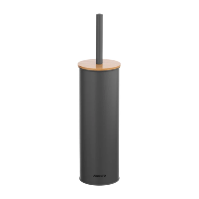 Набір щітка для унітазу з підставкою Ardesto Minimalism 9.5*27.5/38 см метал, бамбук, сірий темний