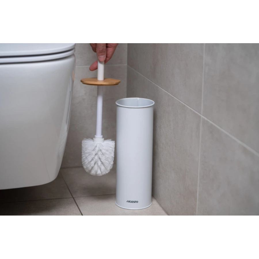 Набір щітка для унітазу з підставкою Ardesto Minimalism 9.5*27.5/38 см метал, бамбук, білий - фото 2