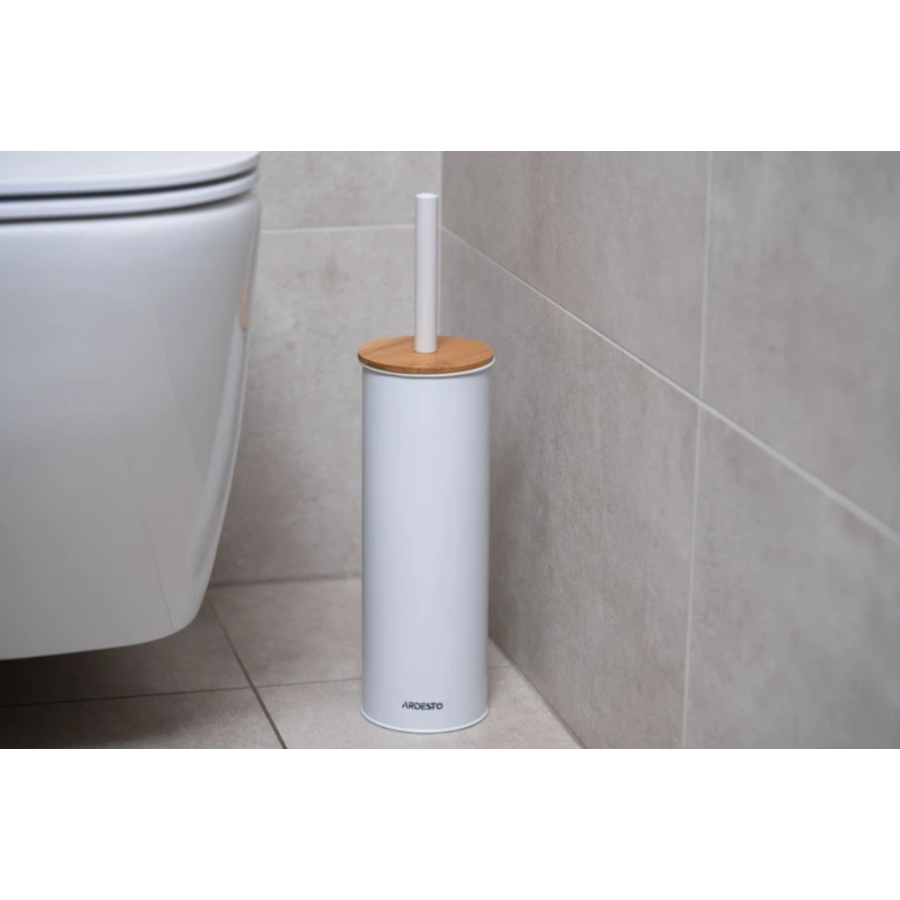 Набір щітка для унітазу з підставкою Ardesto Minimalism 9.5*27.5/38 см метал, бамбук, білий - фото 3