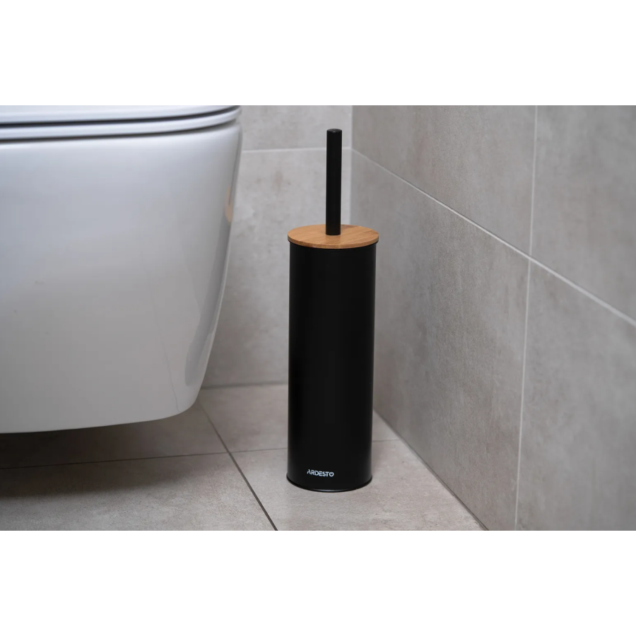 Набір щітка для унітазу з підставкою Ardesto Minimalism 9.5*27.5/38см, метал, поліпропілен, чорний - фото 4