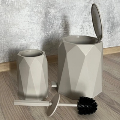 Набор в ванную Elif Plastic "Geo" (ерш, мусорное ведро) (серый)